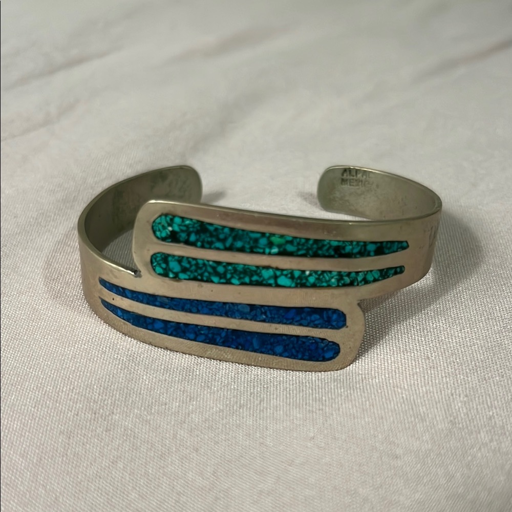 Alpaca Silver Cuff Bracelet with Turquoise